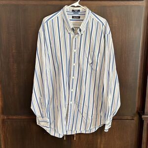 Nautica Blue Tan Striped Long Sleeve Button Front Shirt XXL